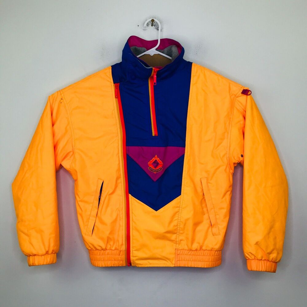 Skyr Women's Medium Jacket Orange Blue Colorblock Asymmetric Windbreaker Flaw